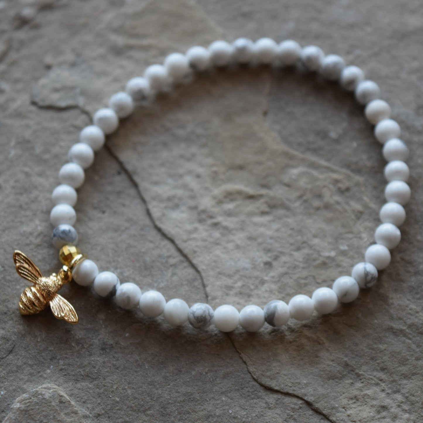 Gemstone Bracelet With Gold Bee Charm