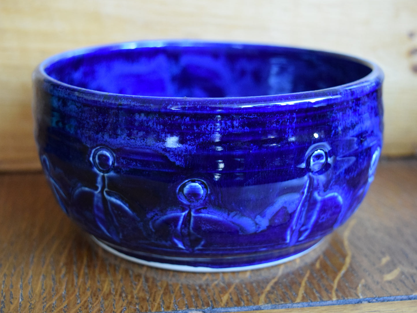 Med Handmade Friendship  Pottery Bowl Colbalt Blue