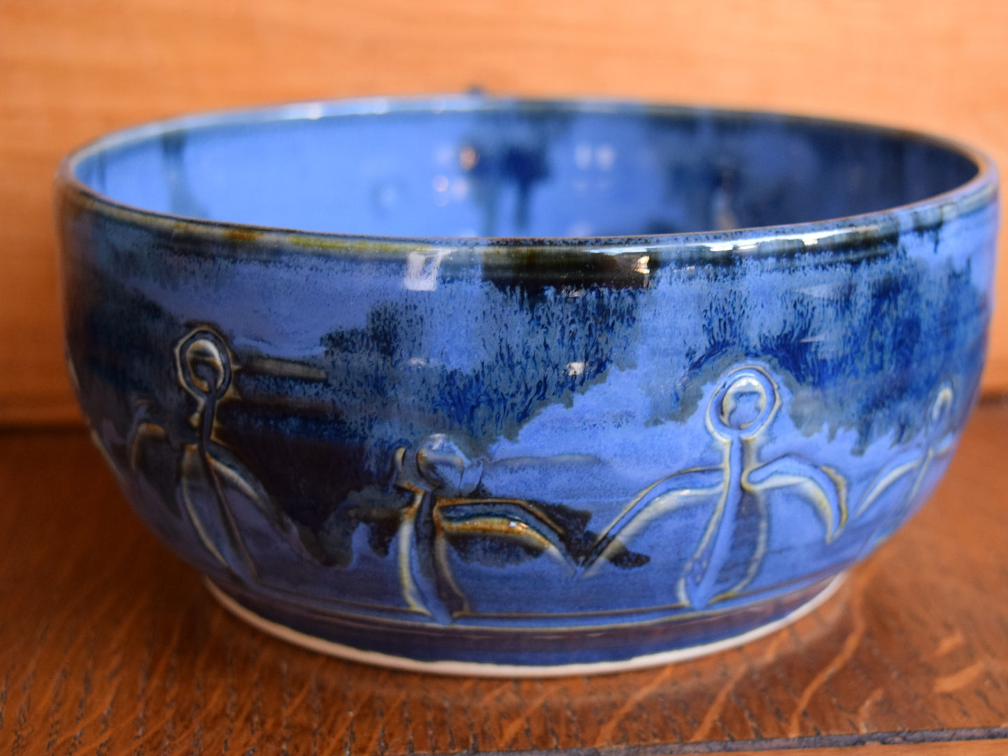 Medium Handmade Friendship Pottery Bowl Med Blue