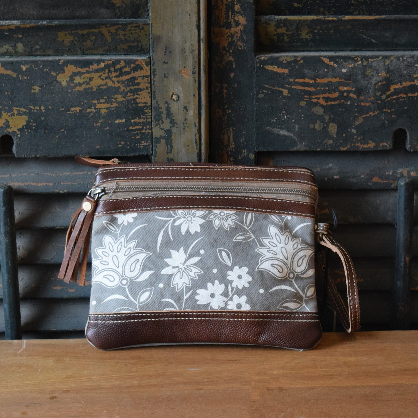 Floral Leather Wristlet
