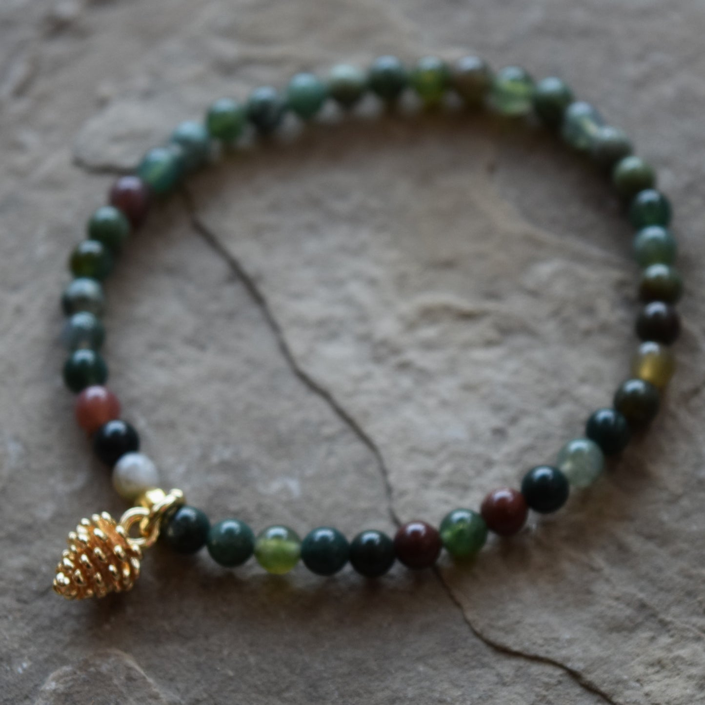 Gemstone Bracelet With Pinecone Charm