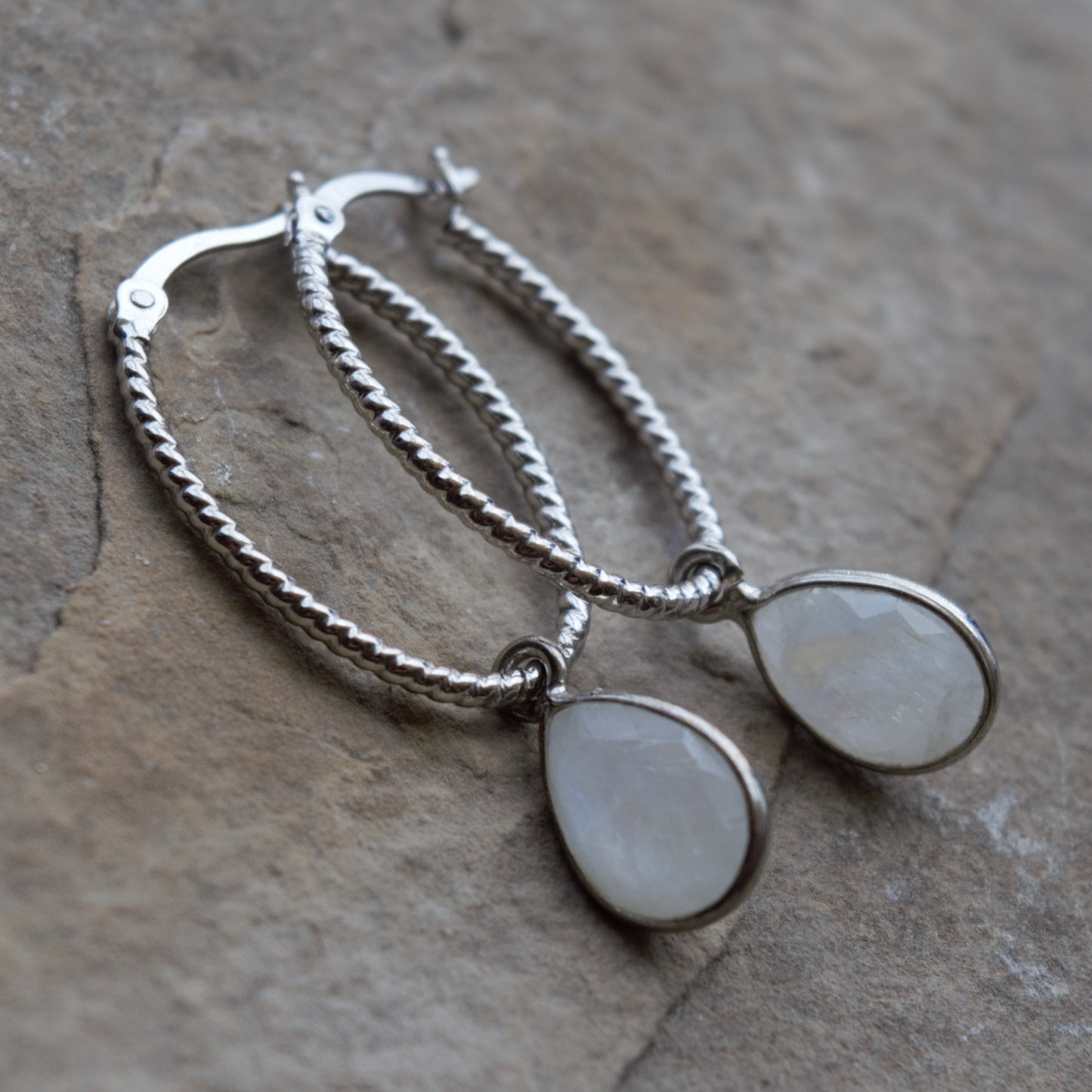 Sterling Silver Gemstone Oval Hoop Earrings