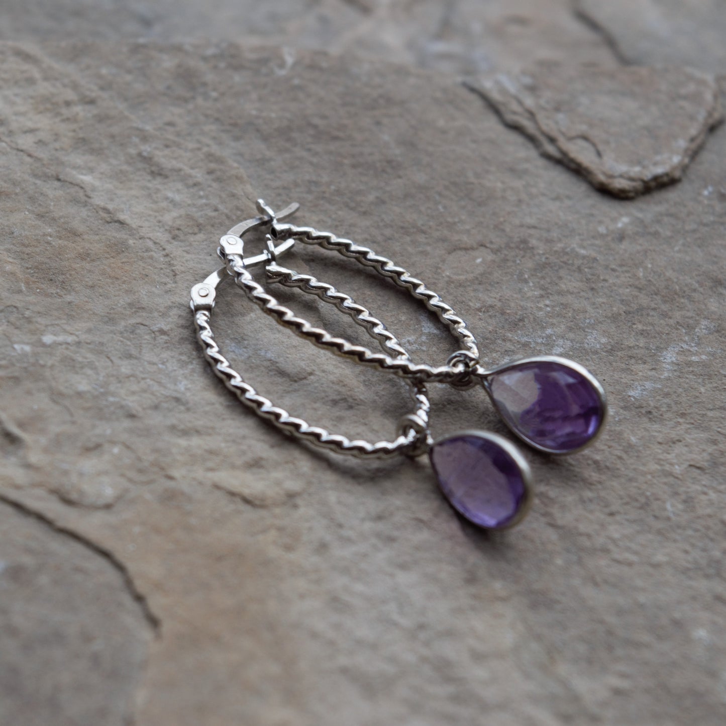 Sterling Silver Gemstone Oval Hoop Earrings