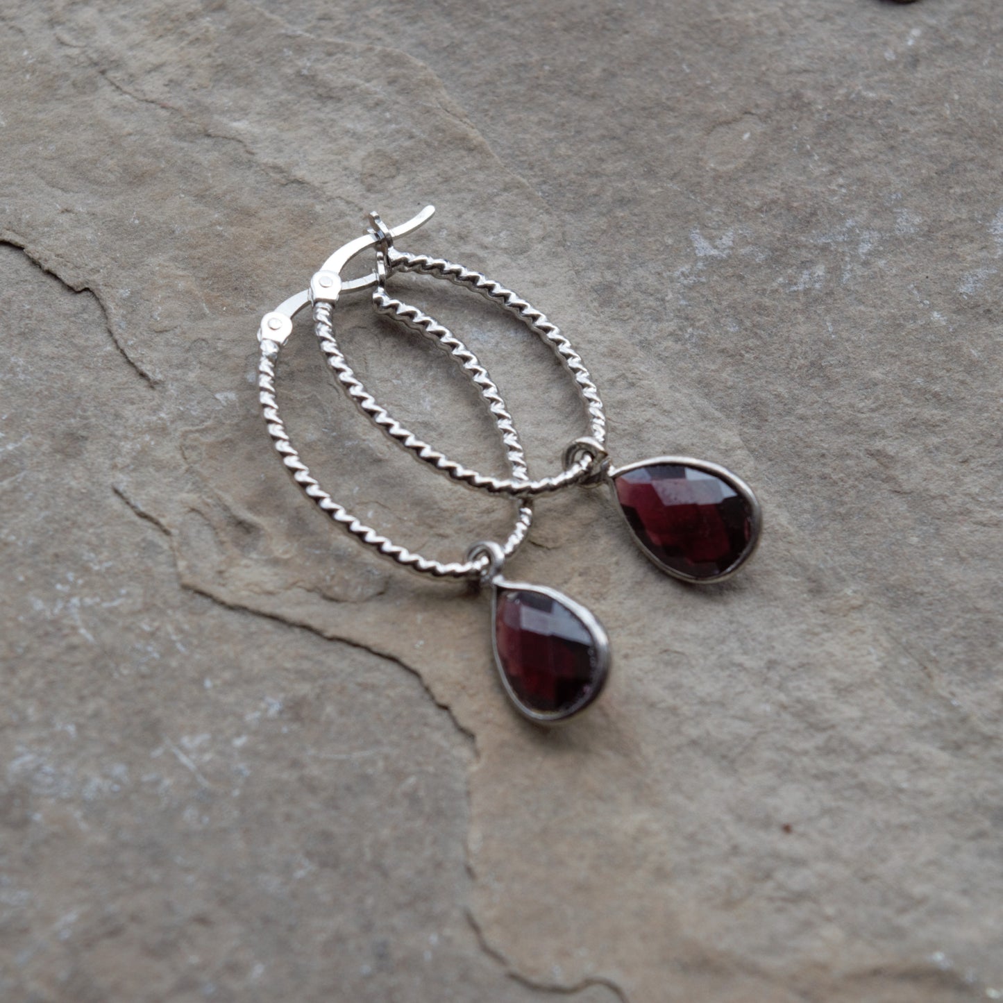 Sterling Silver Gemstone Oval Hoop Earrings