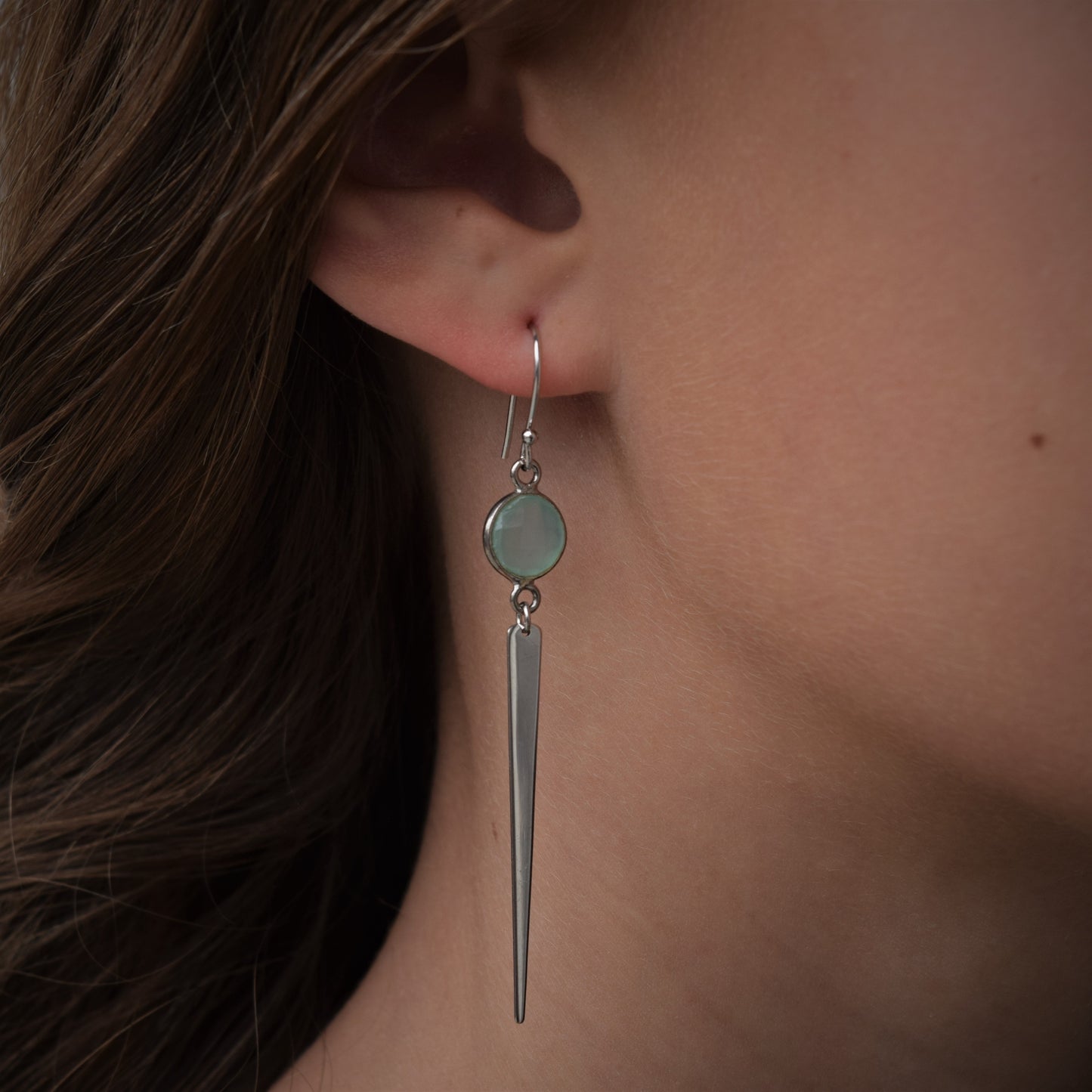 Sterling silver Chalcedony Long Spike Earrings