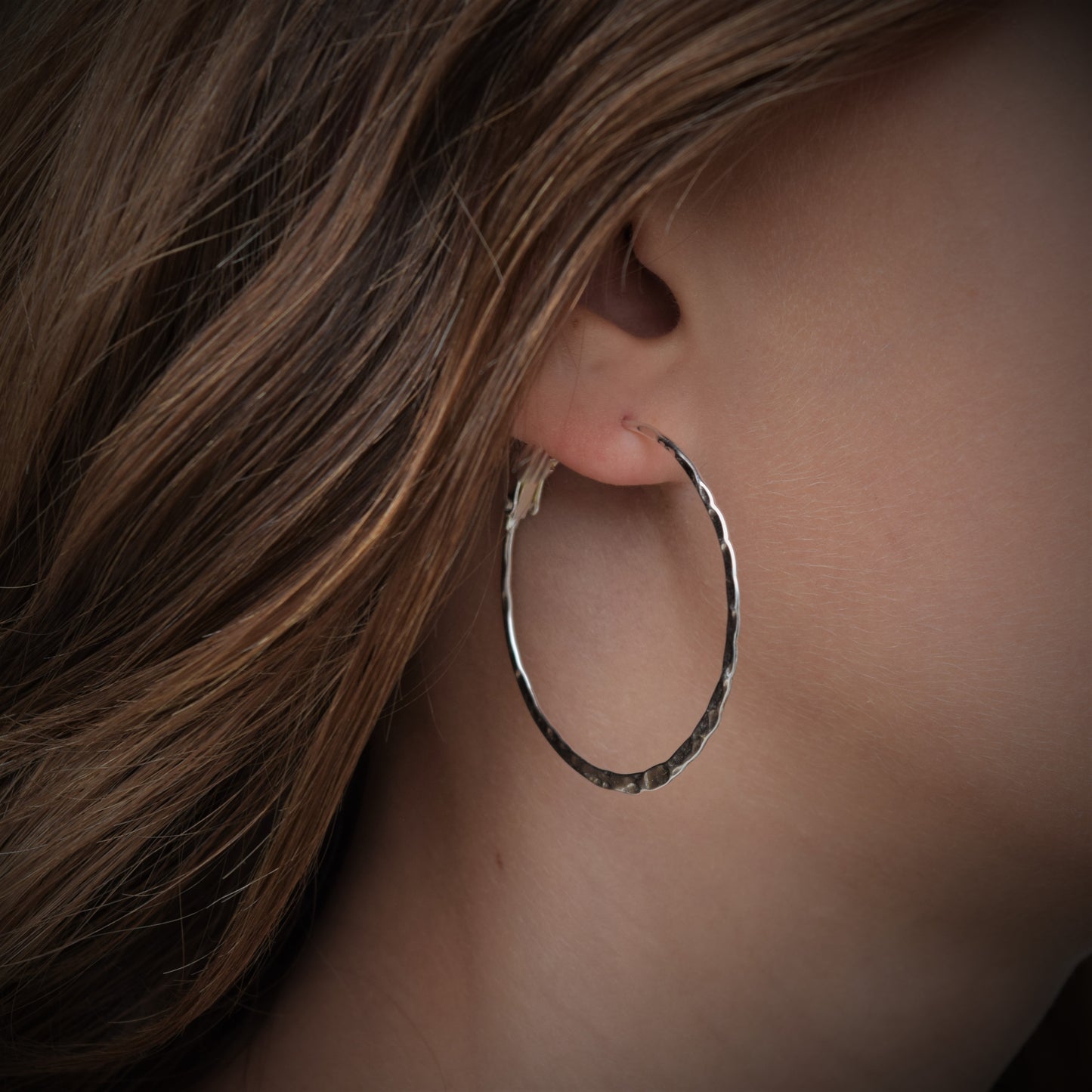 Hammered Sterling Silver Hoop Earrings