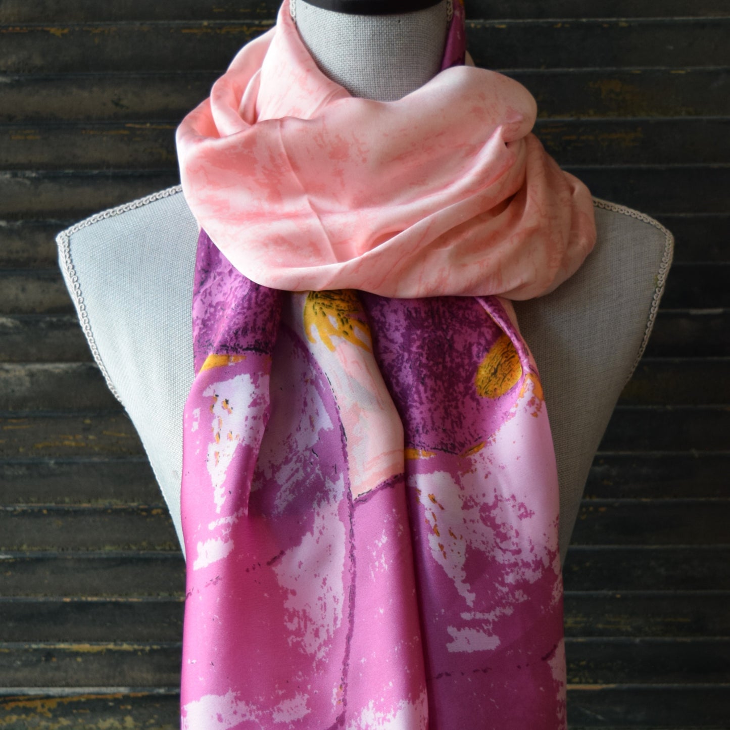 Pink Floral Silk Scarf