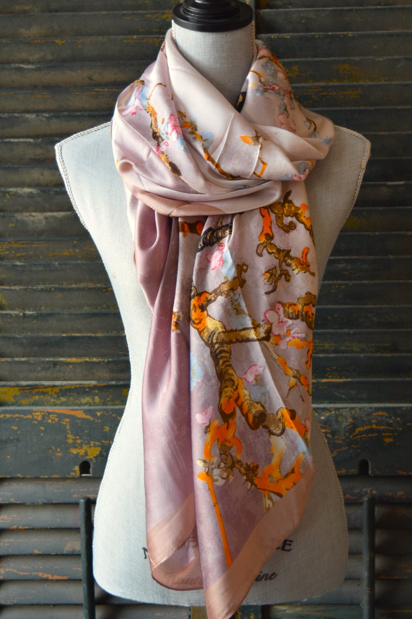 Mauve Orange Cherry Blossom Silk Scarf