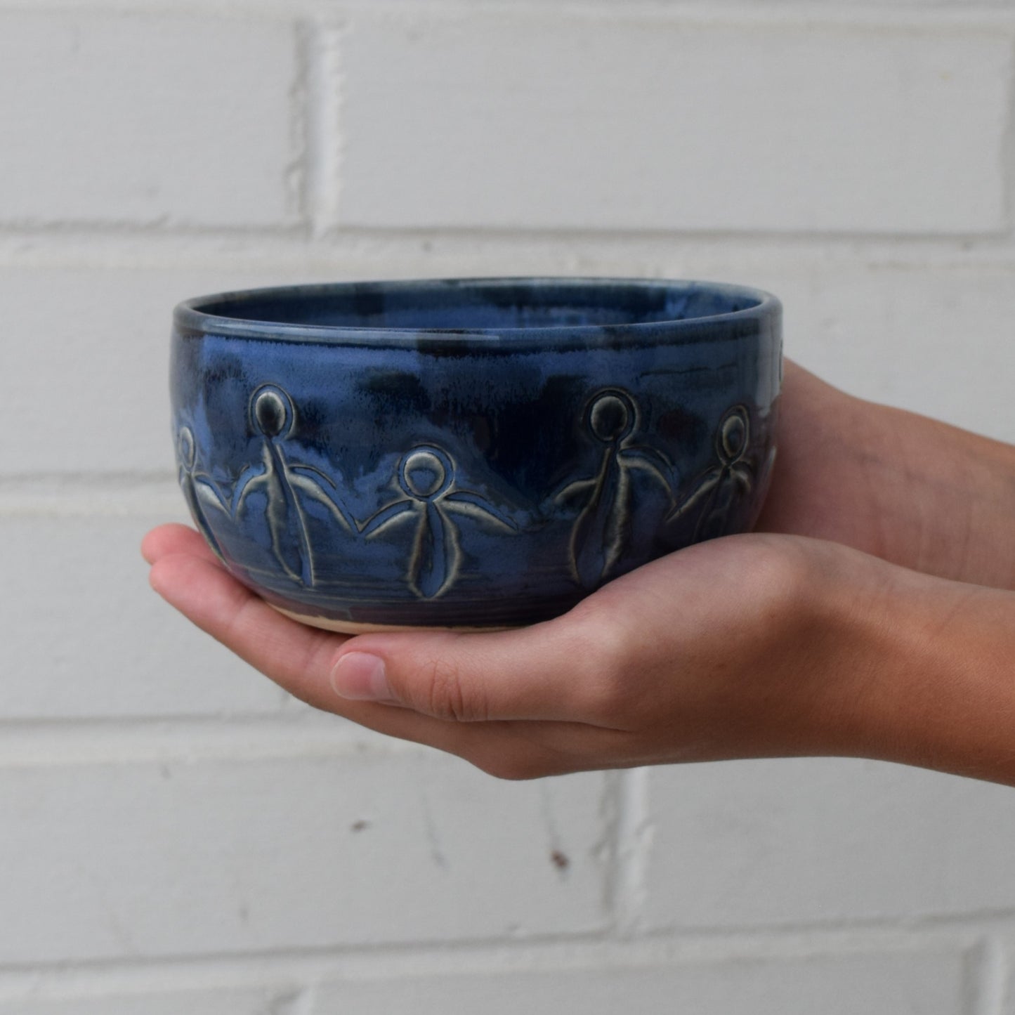 Small Handmade Friendship Pottery Bowl Med Blue