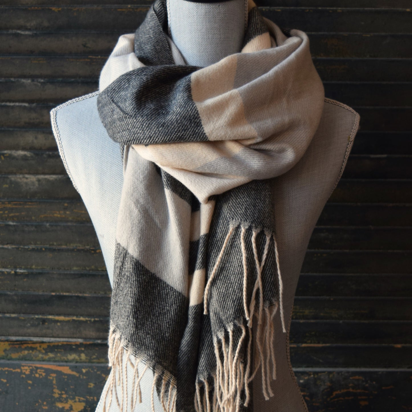 Black Cream Plaid Scarf