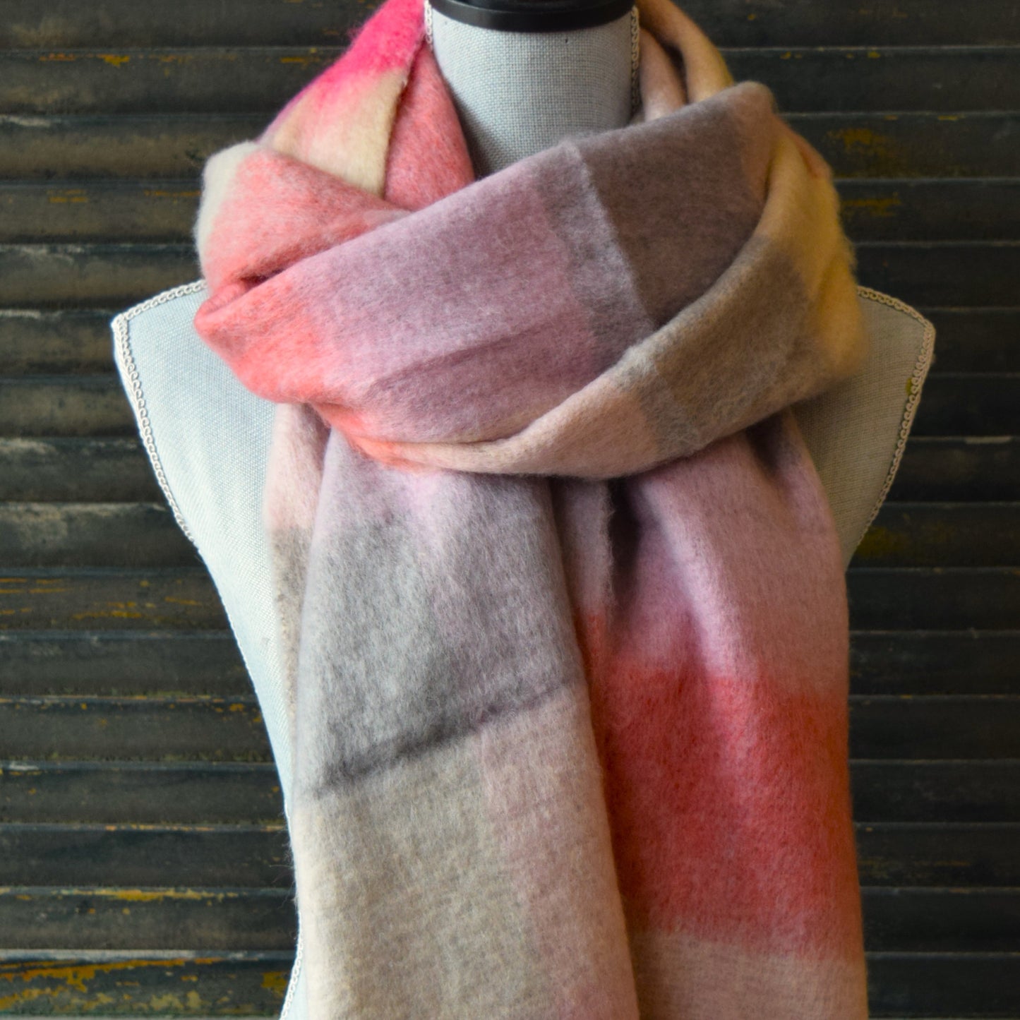 Pink Grey Plaid Scarf