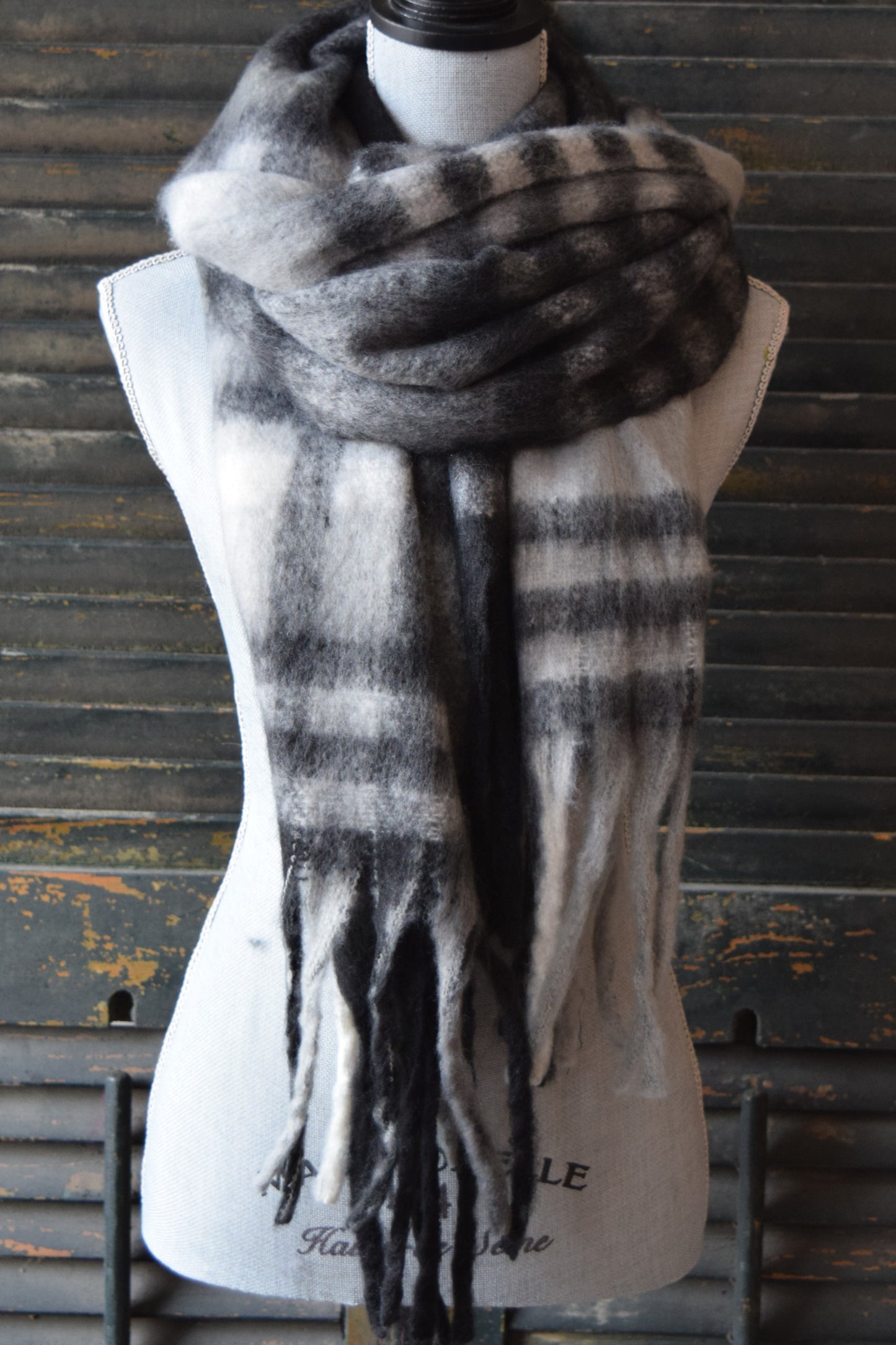 Black White Plaid Scarf