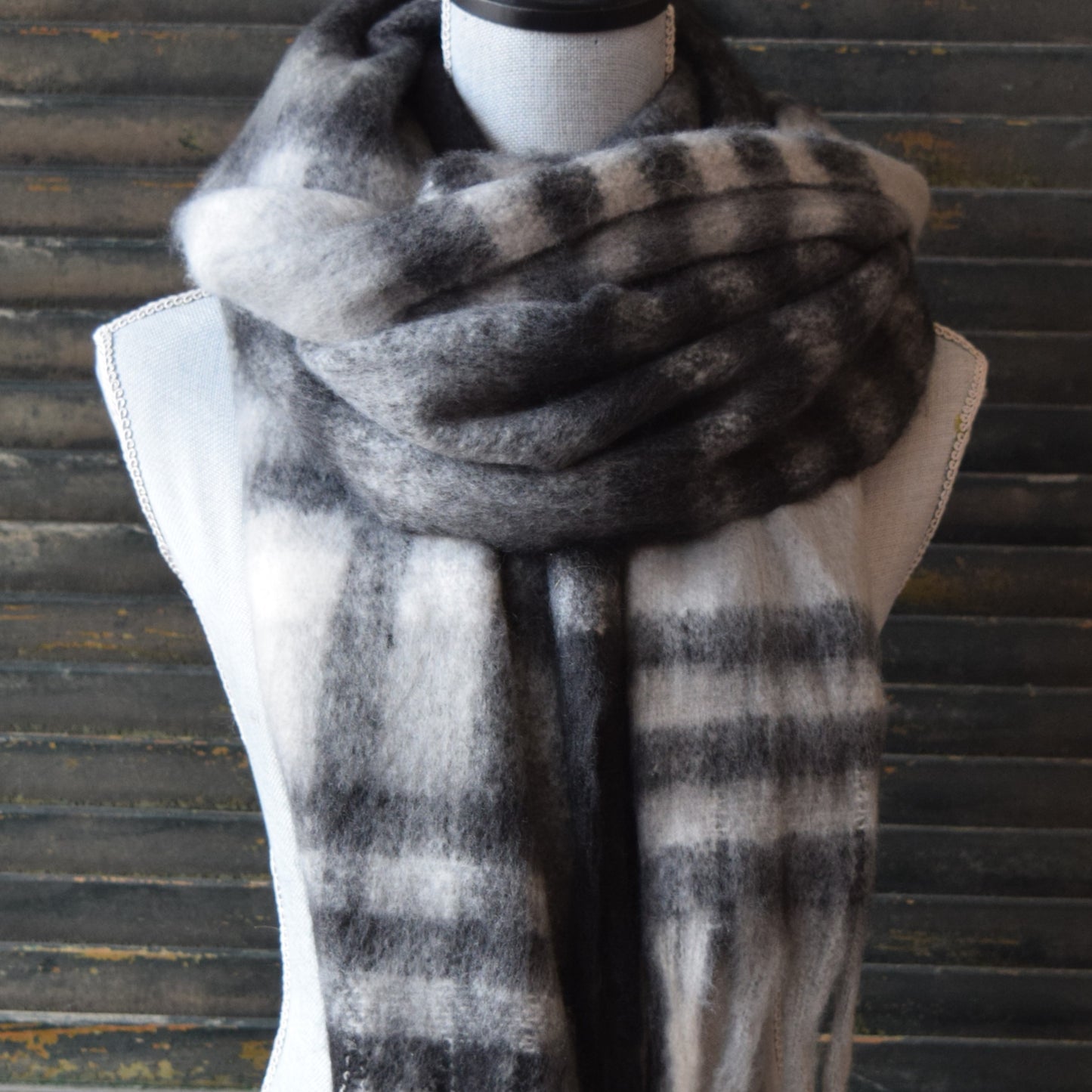 Black White Plaid Scarf