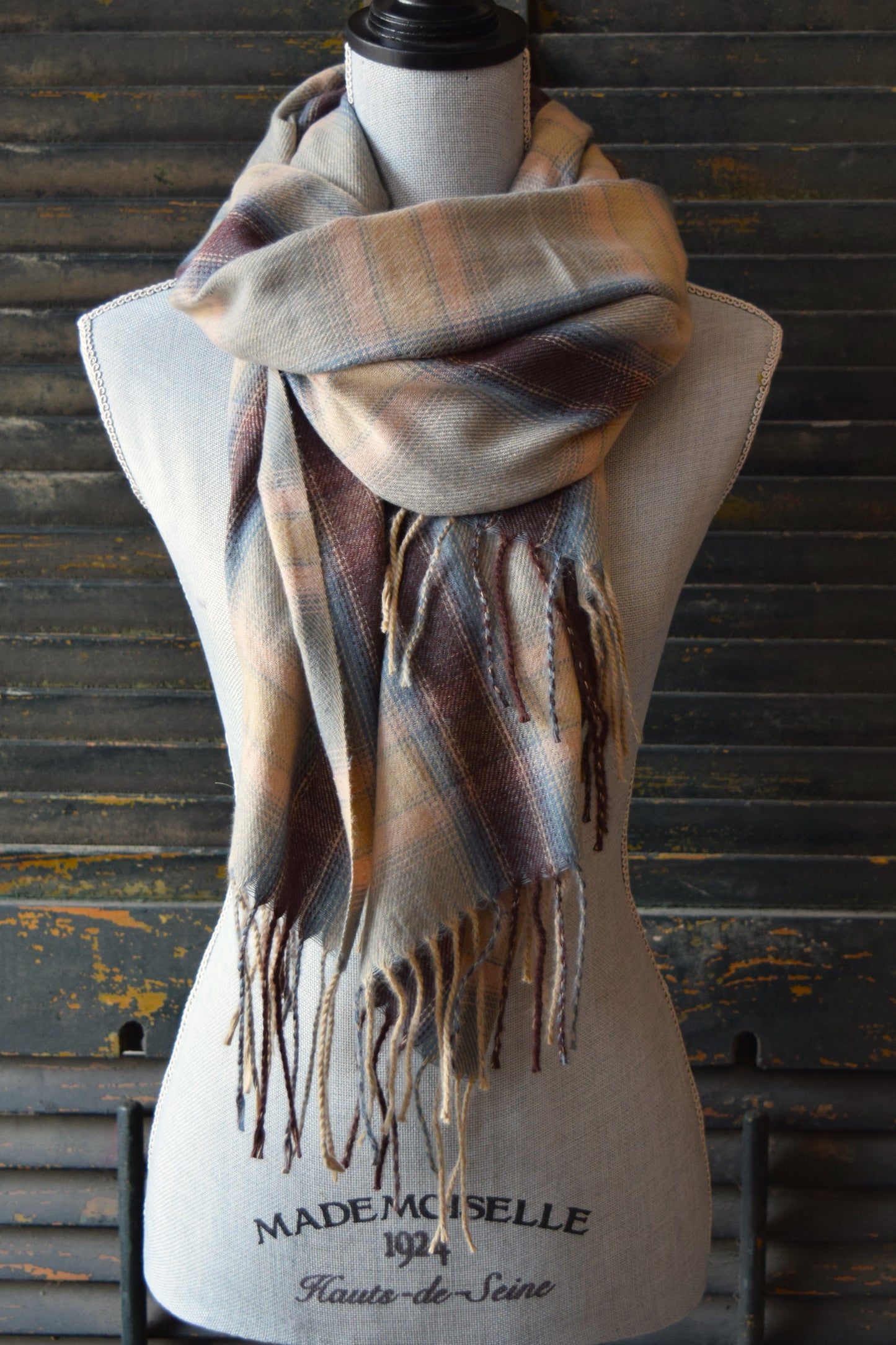 Brown Pink Plaid Scarf