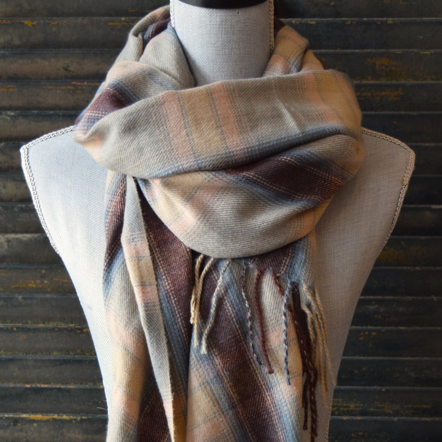 Brown Pink Plaid Scarf