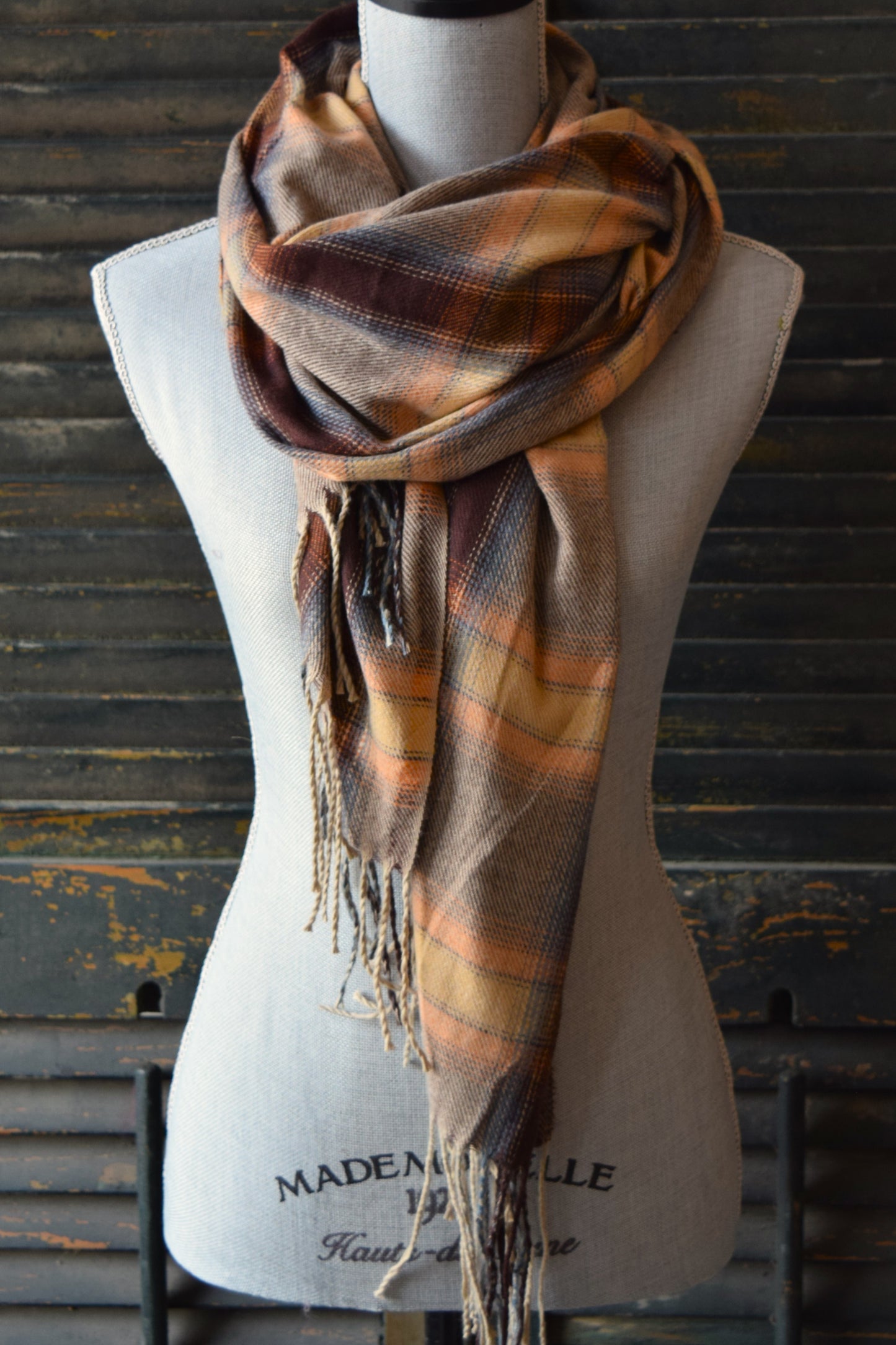 Brown Pink Plaid Scarf