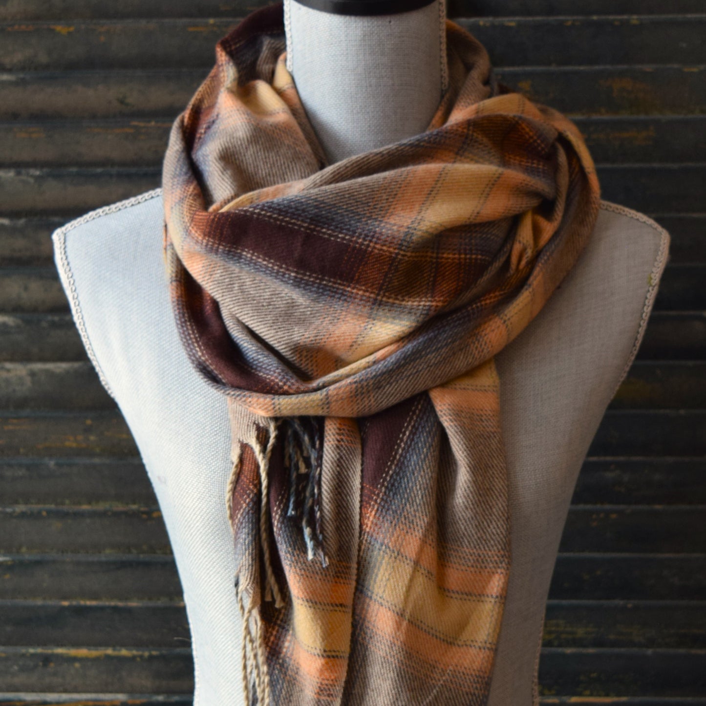 Brown Pink Plaid Scarf