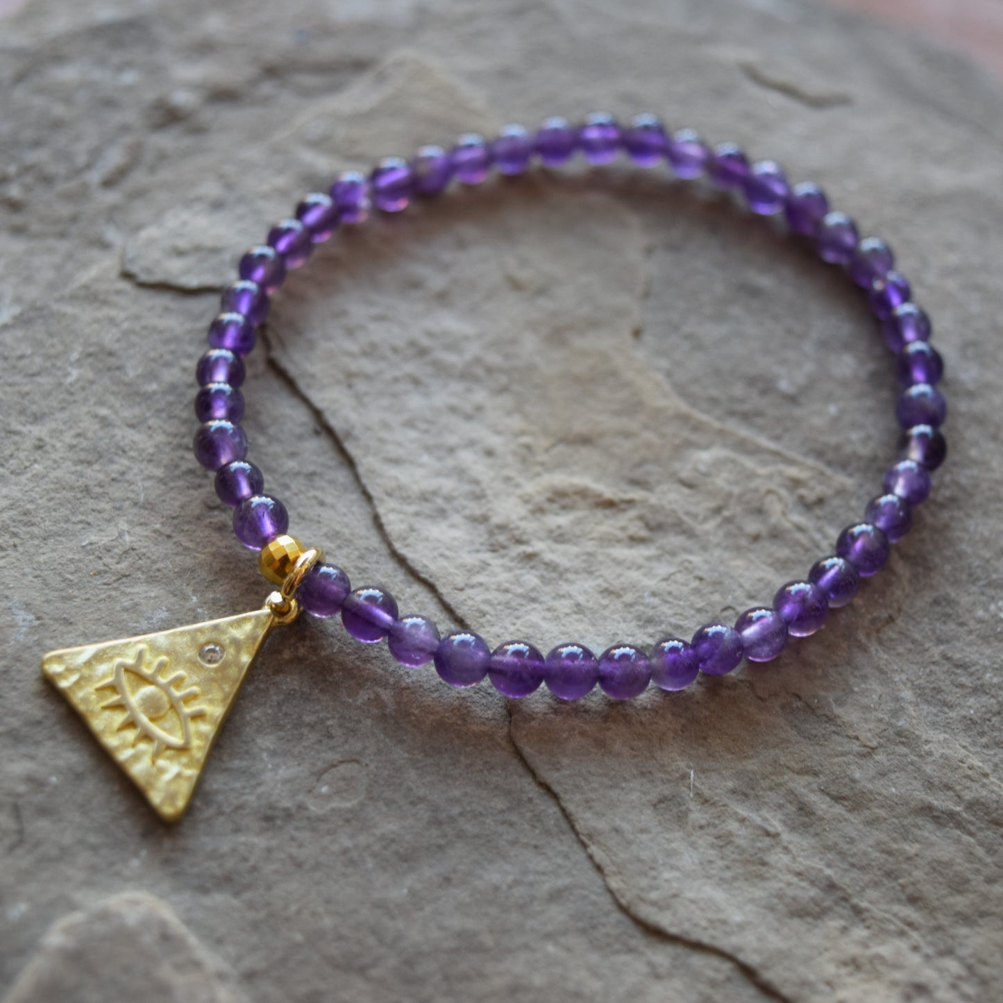 Gemstone Bracelet With Brass Evil Eye Charm