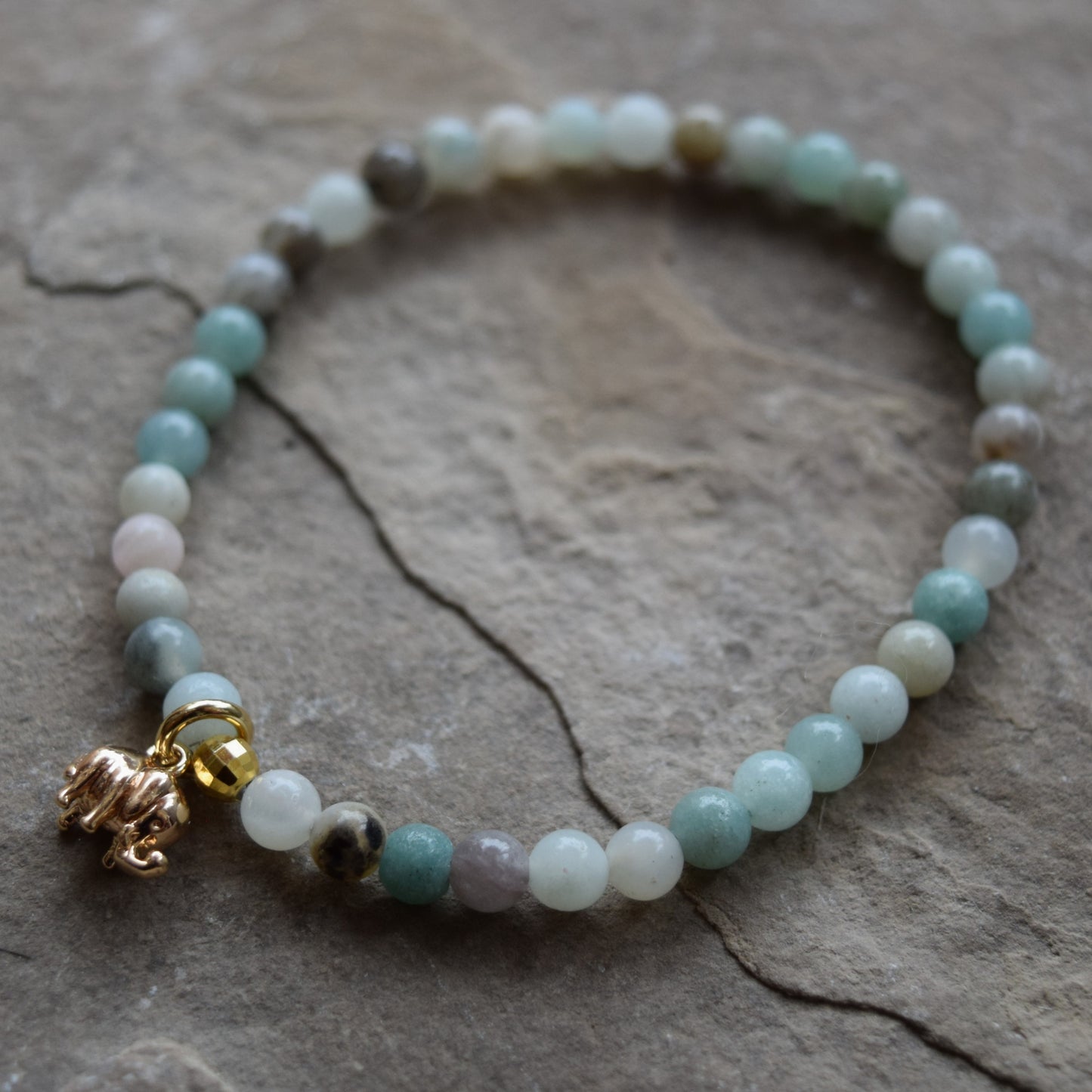 Gemstone Bracelet With Gold Elephant Charm
