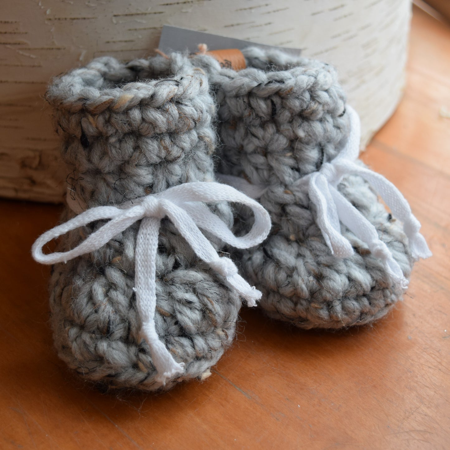 Hand-knit Baby Booties (Light Grey)