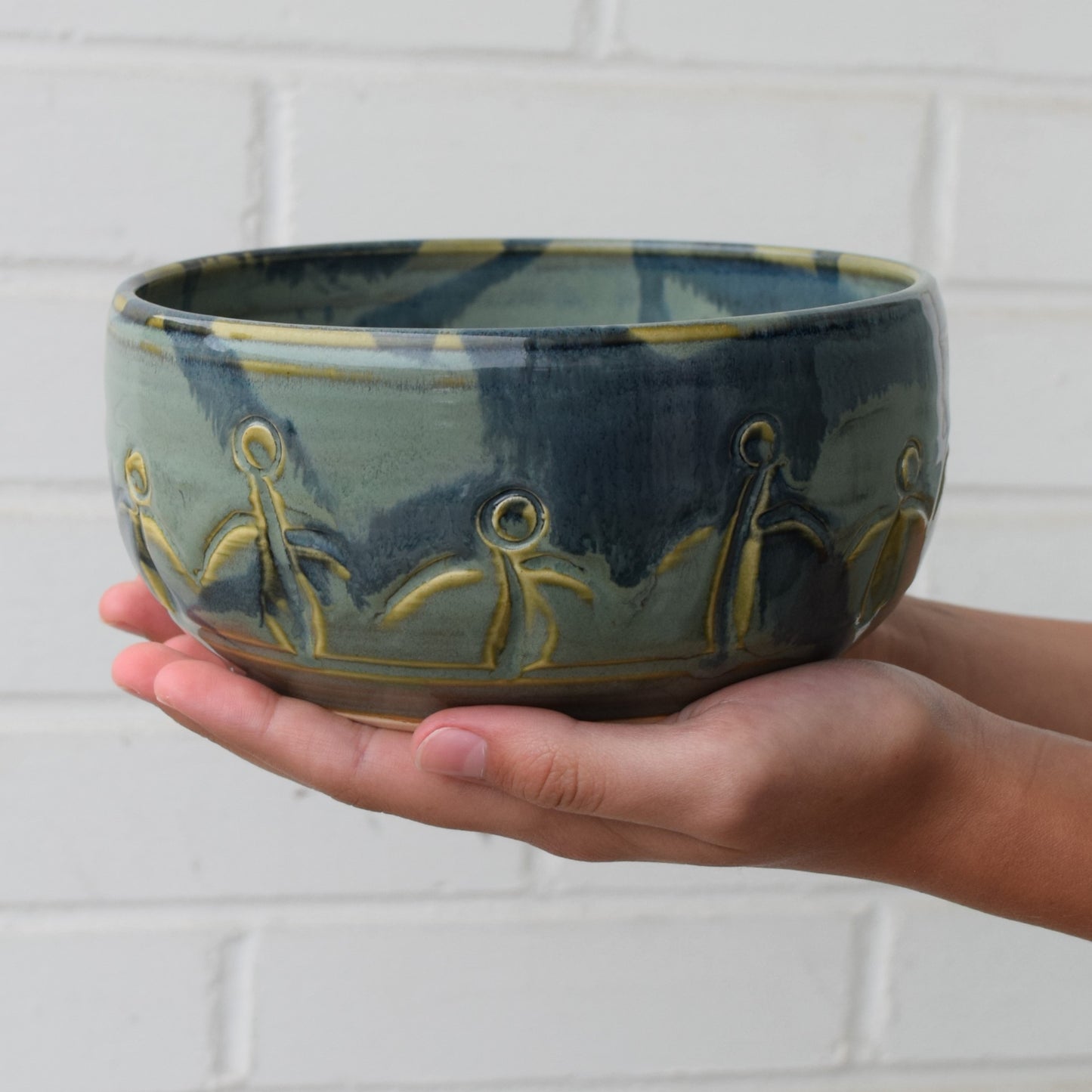 Medium Handmade Friendship  Pottery Bowl Med Blue
