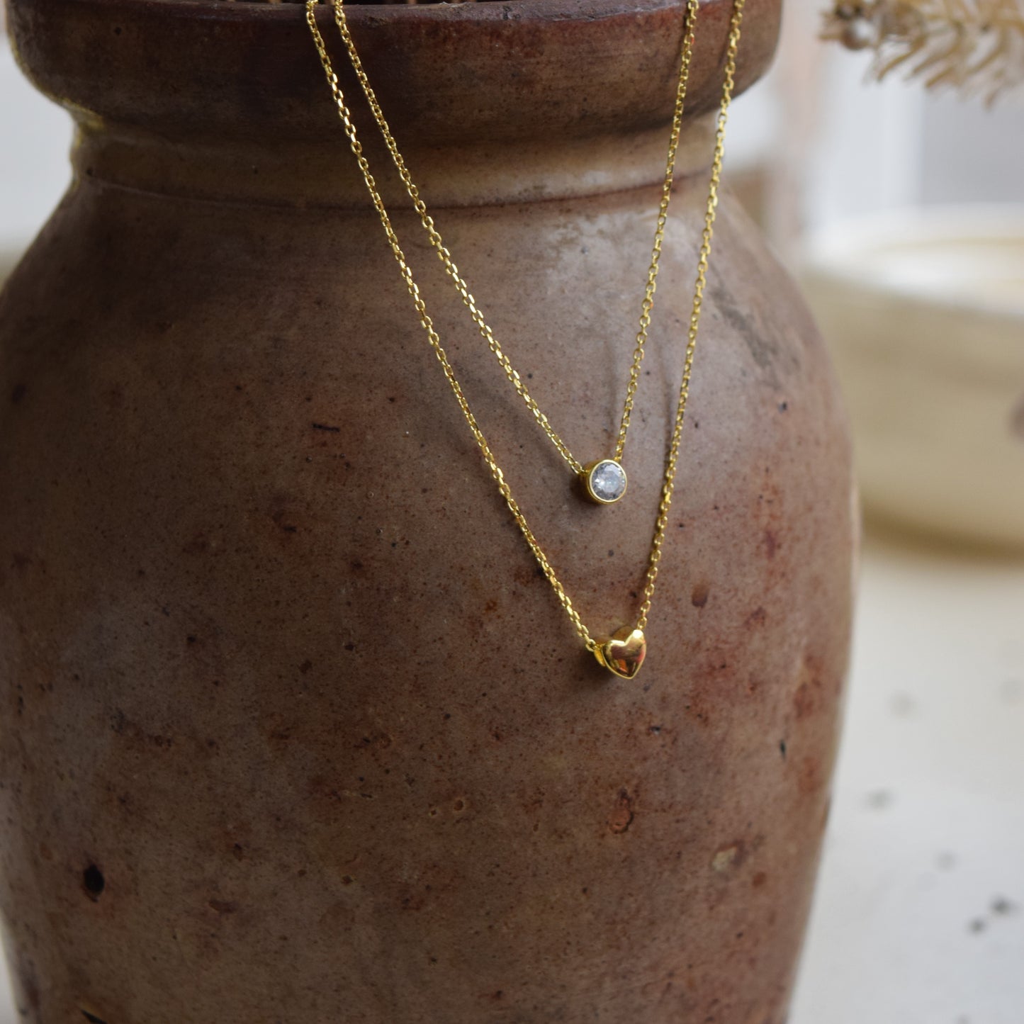 Double Chain Gold Heart Necklace