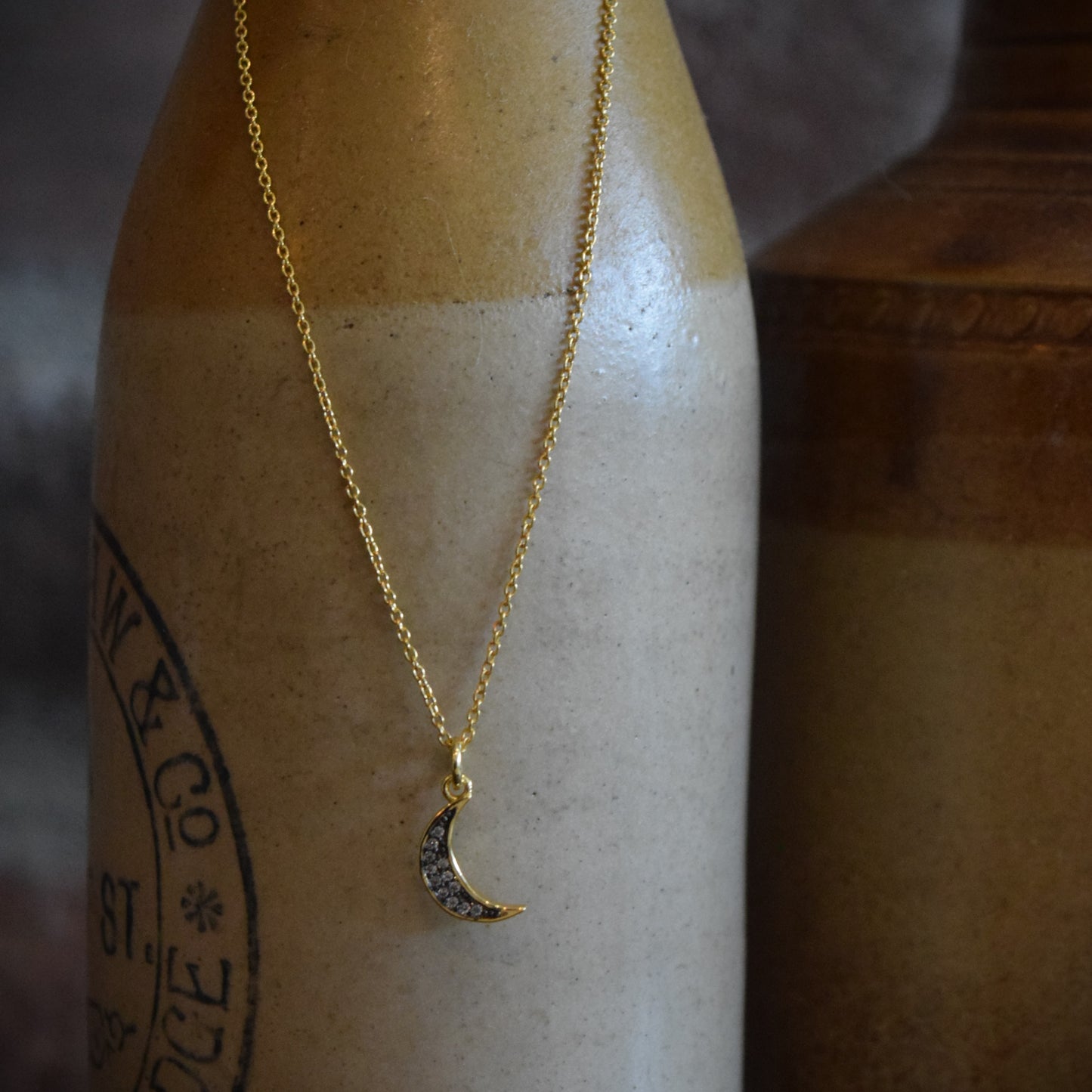 Gold Pave Style Moon Necklace