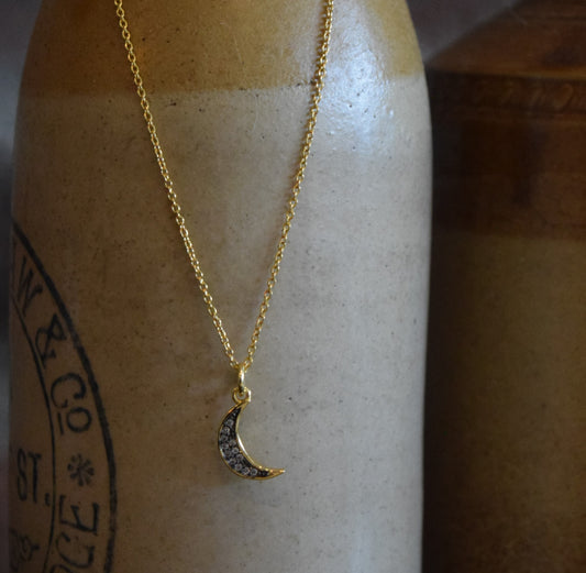 Gold Pave Style Moon Necklace