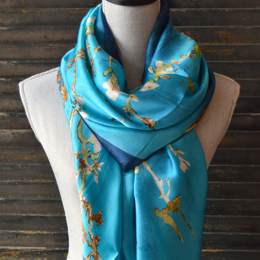 Turquoise Cherry Blossom Silk Scarf