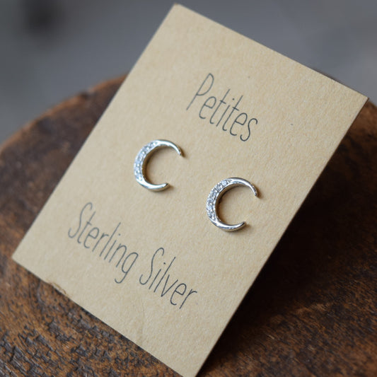 Crescent Moon CZ Sterling Silver Earrings